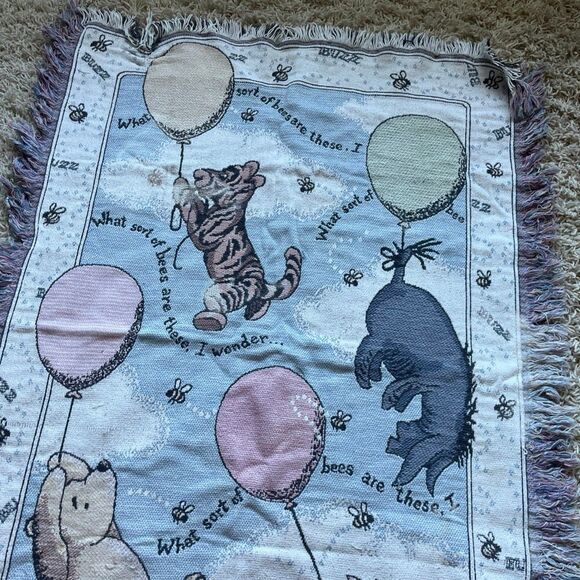Vintage Disney Classic Winnie the Pooh Cotton Woven Tapestry Throw Blanket - Picture 7 of 10